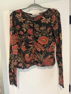 We The Free Floral Long Sleeve Ruched Top Large